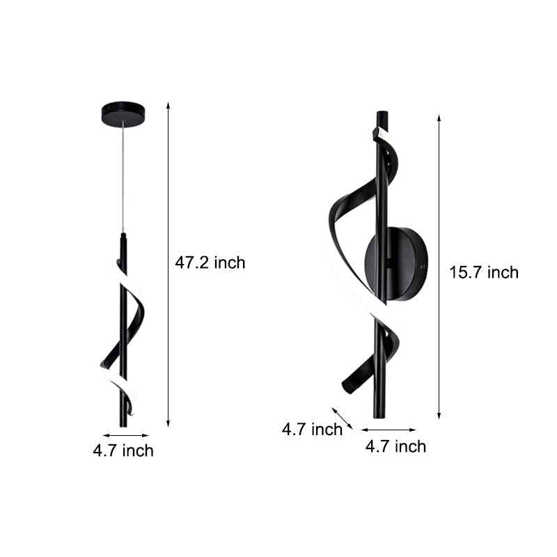 Modern Black Spiral LED Wall Sconce and Pendant Light with 3 Step Dimming for Home Decor