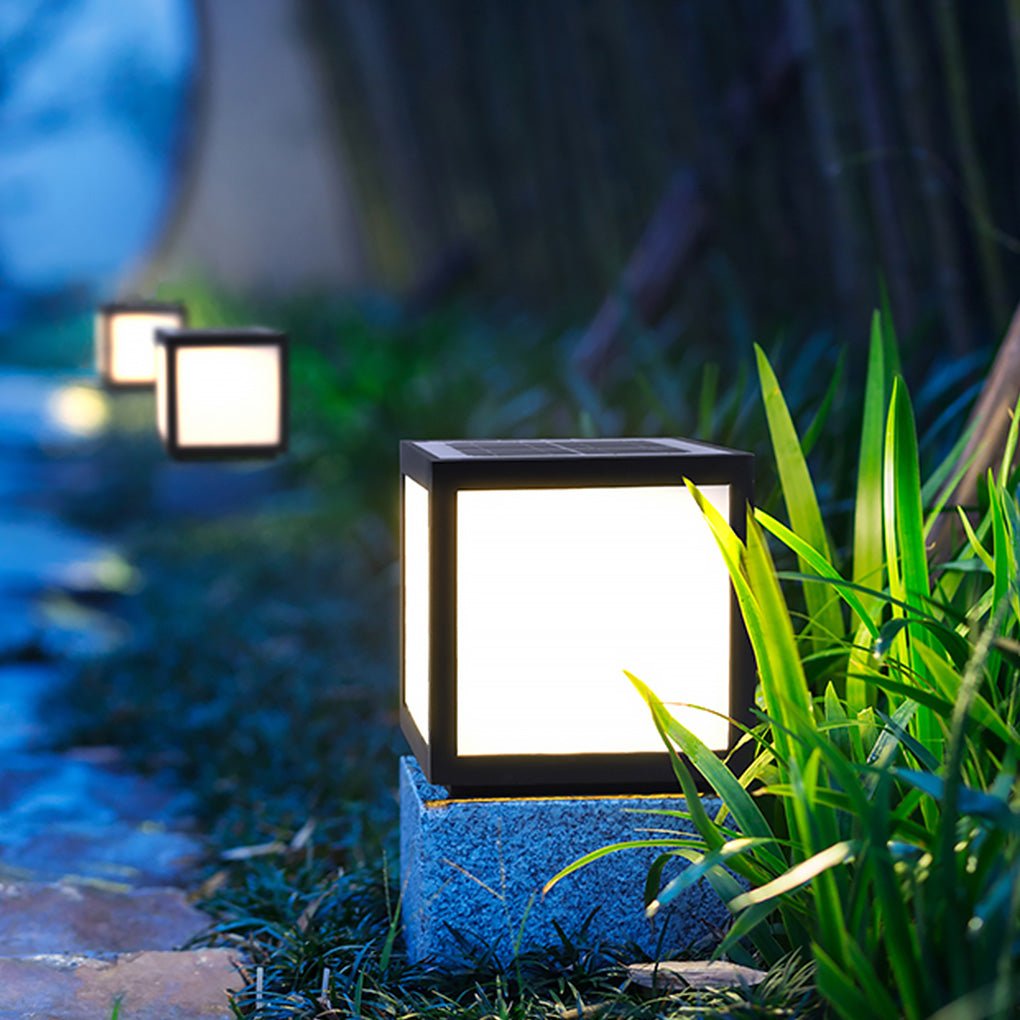 Modern Black Square Cube Outdoor Post LED Pier Mount Light Waterproof Exterior Fixture