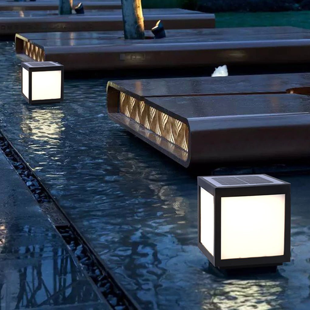 Modern Black Square Cube Outdoor Post LED Pier Mount Light Waterproof Exterior Fixture