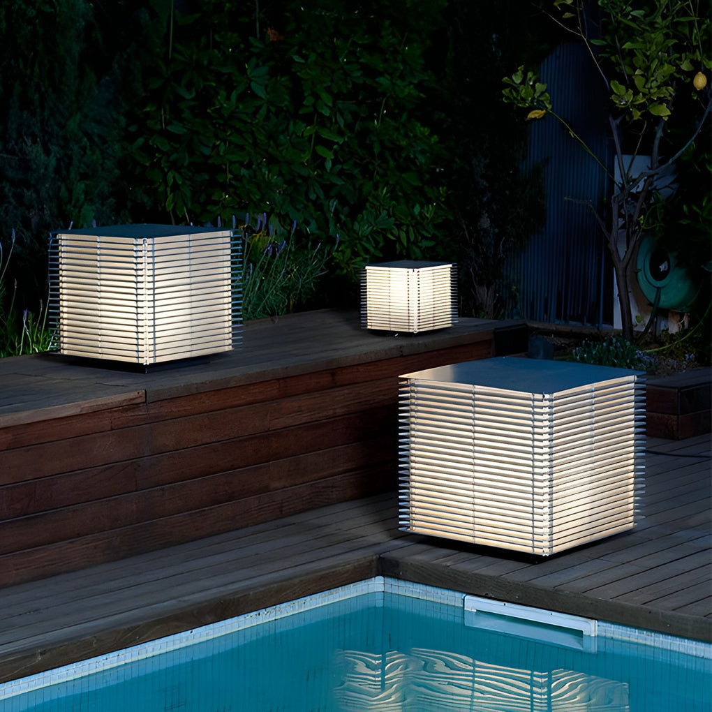 Modern Black Square Grid Outdoor LED Garden Post Lamp Waterproof IP65 Path Light