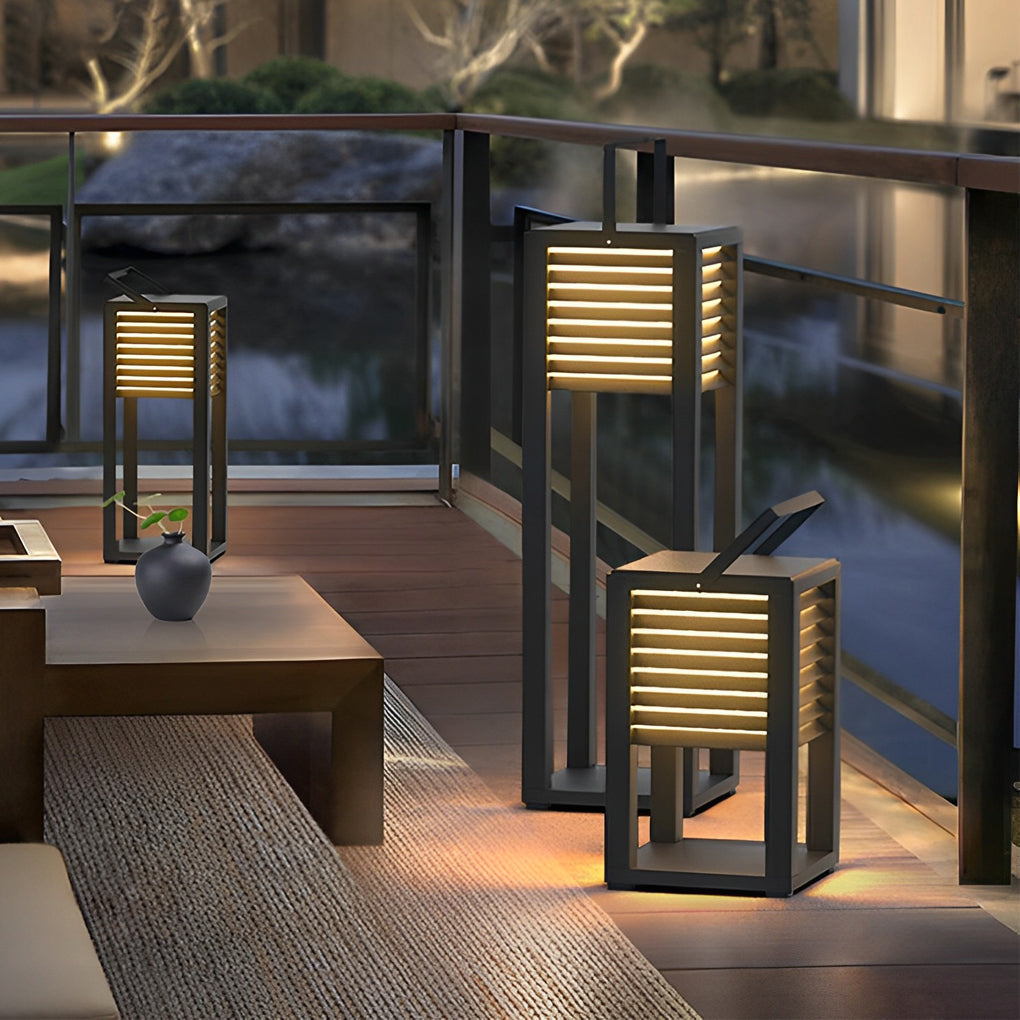 Modern Black Square LED Outdoor Path Light Waterproof Solar Powered Portable Garden Lawn Lamp