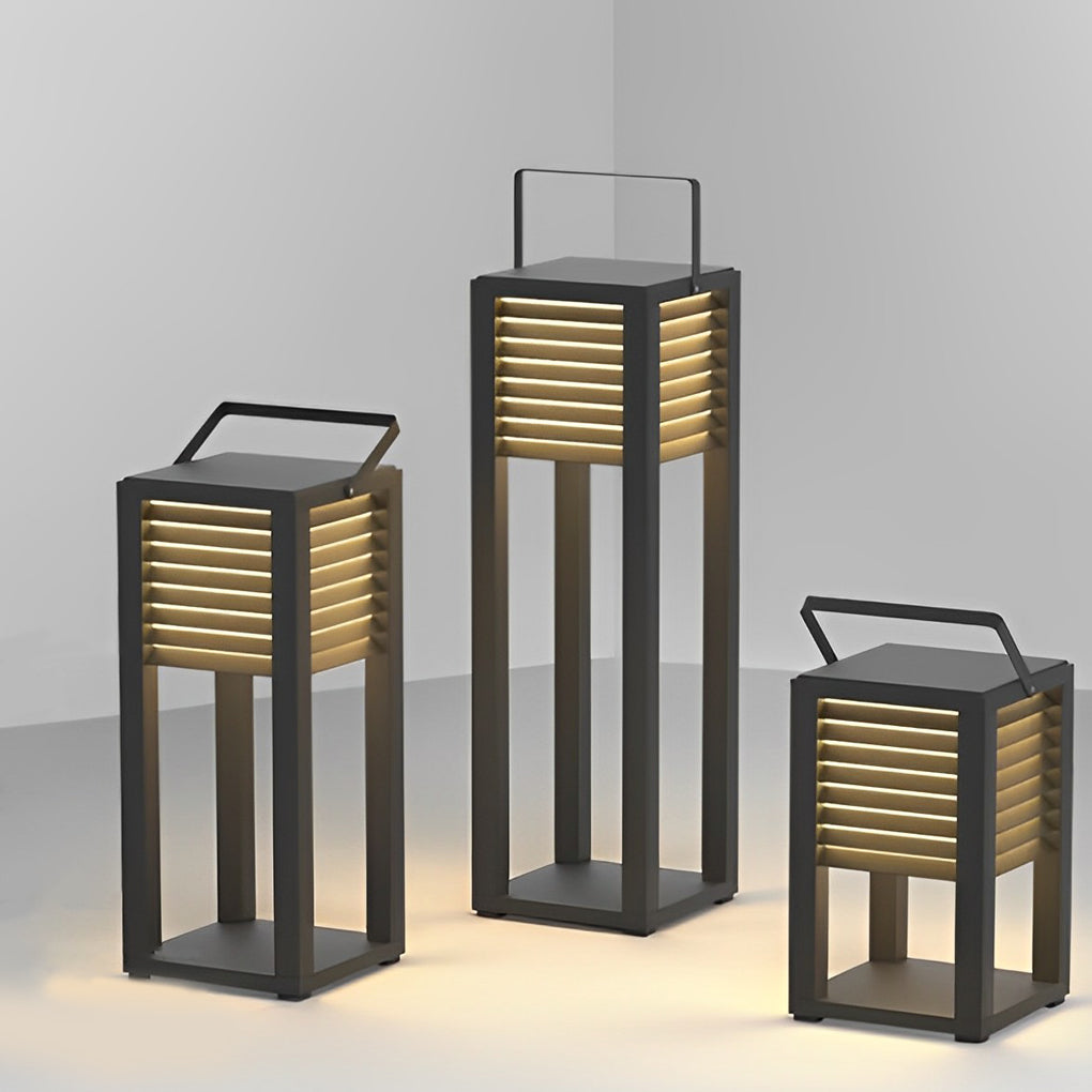 Modern Black Square LED Outdoor Path Light Waterproof Solar Powered Portable Garden Lawn Lamp