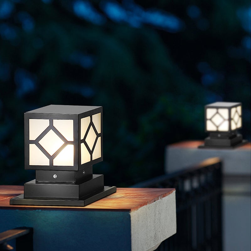 Modern Black Square LED Outdoor Post Light Waterproof Stainless Steel Garden Lantern