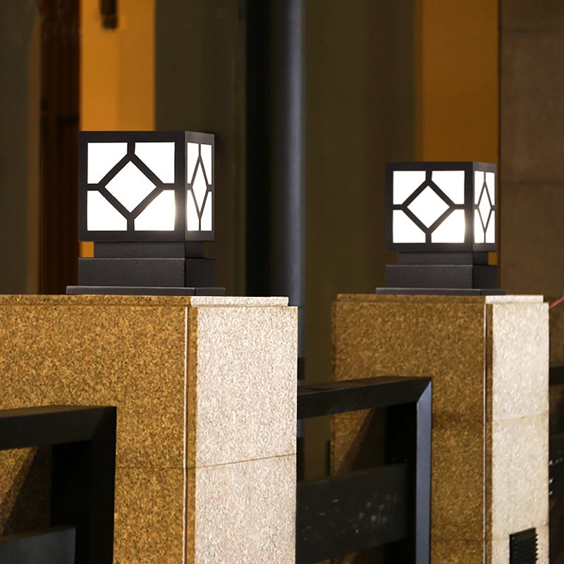 Modern Black Square LED Outdoor Post Light Waterproof Stainless Steel Garden Lantern