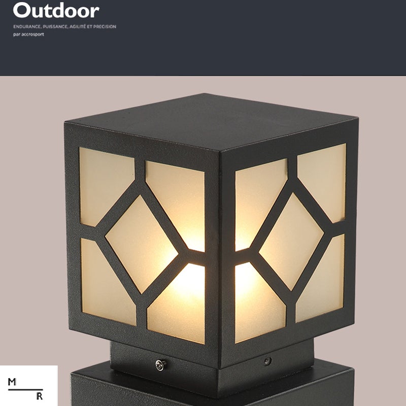 Modern Black Square LED Outdoor Post Light Waterproof Stainless Steel Garden Lantern