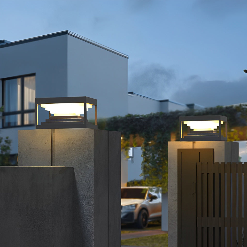 Modern Black Square LED Solar Post Cap Lights Waterproof Outdoor Garden Fence Pillar Lamps