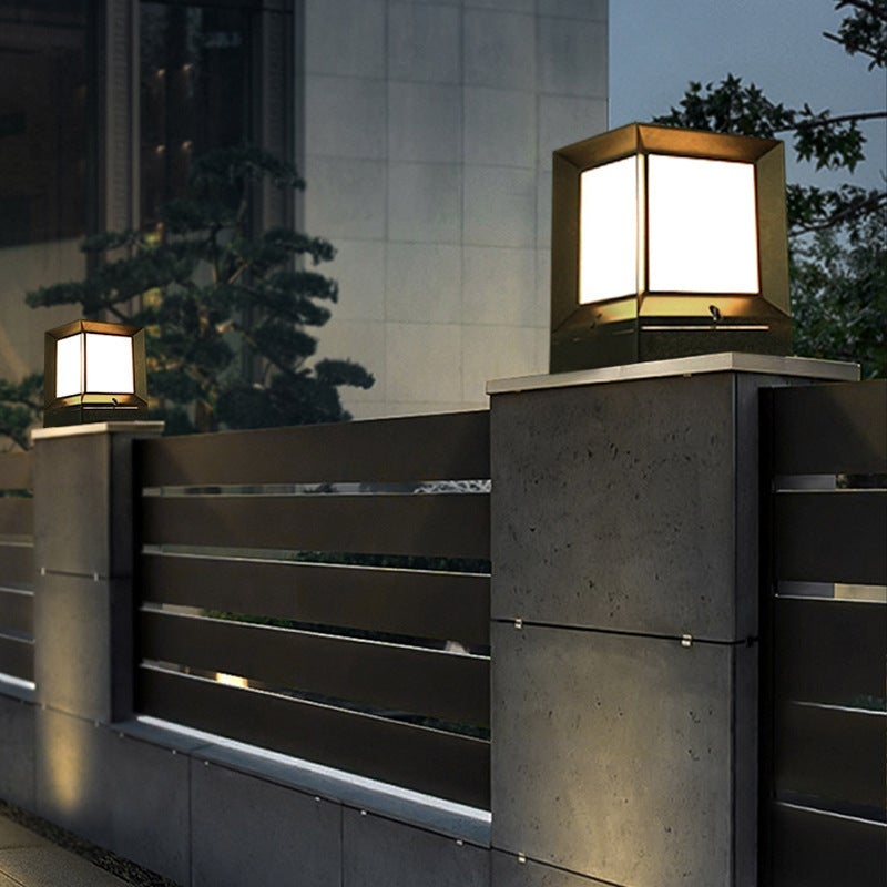 Modern Black Square Solar Post Lamp Waterproof Outdoor LED Pillar Light for Garden and Patio