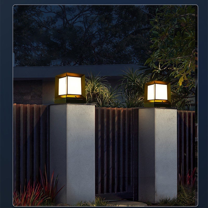Modern Black Square Solar Post Lamp Waterproof Outdoor LED Pillar Light for Garden and Patio