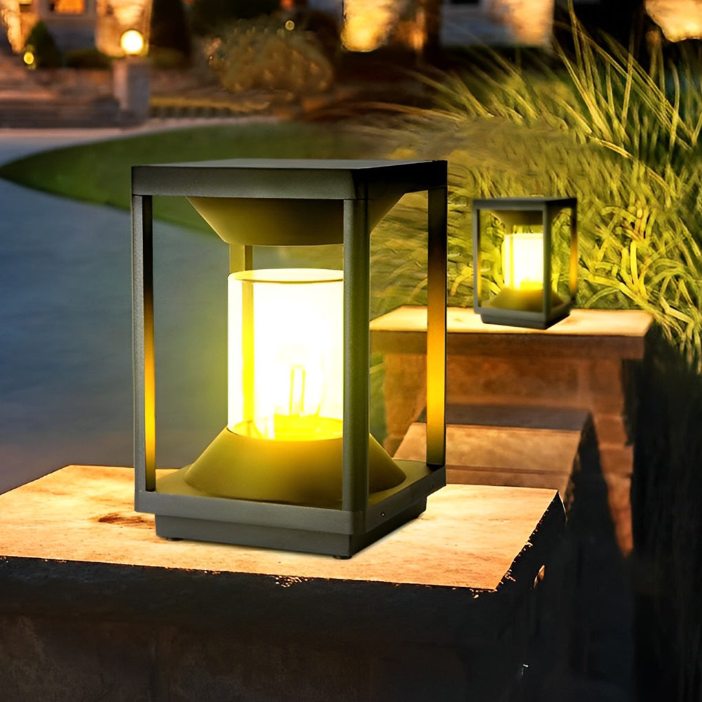 Modern Black Square Solar Powered Fence Post Light Waterproof LED Garden Lantern