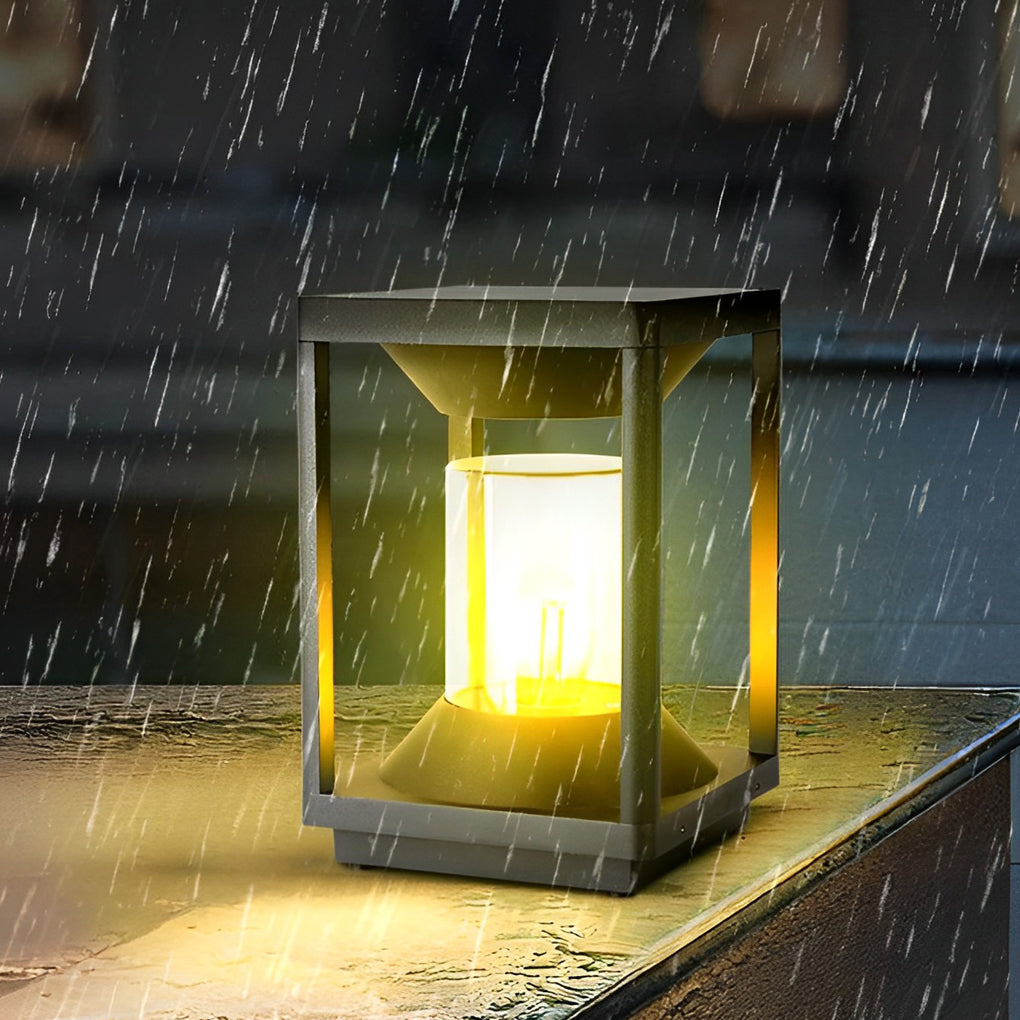 Modern Black Square Solar Powered Fence Post Light Waterproof LED Garden Lantern