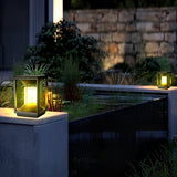 Modern Black Square Solar Powered Fence Post Light Waterproof LED Garden Lantern