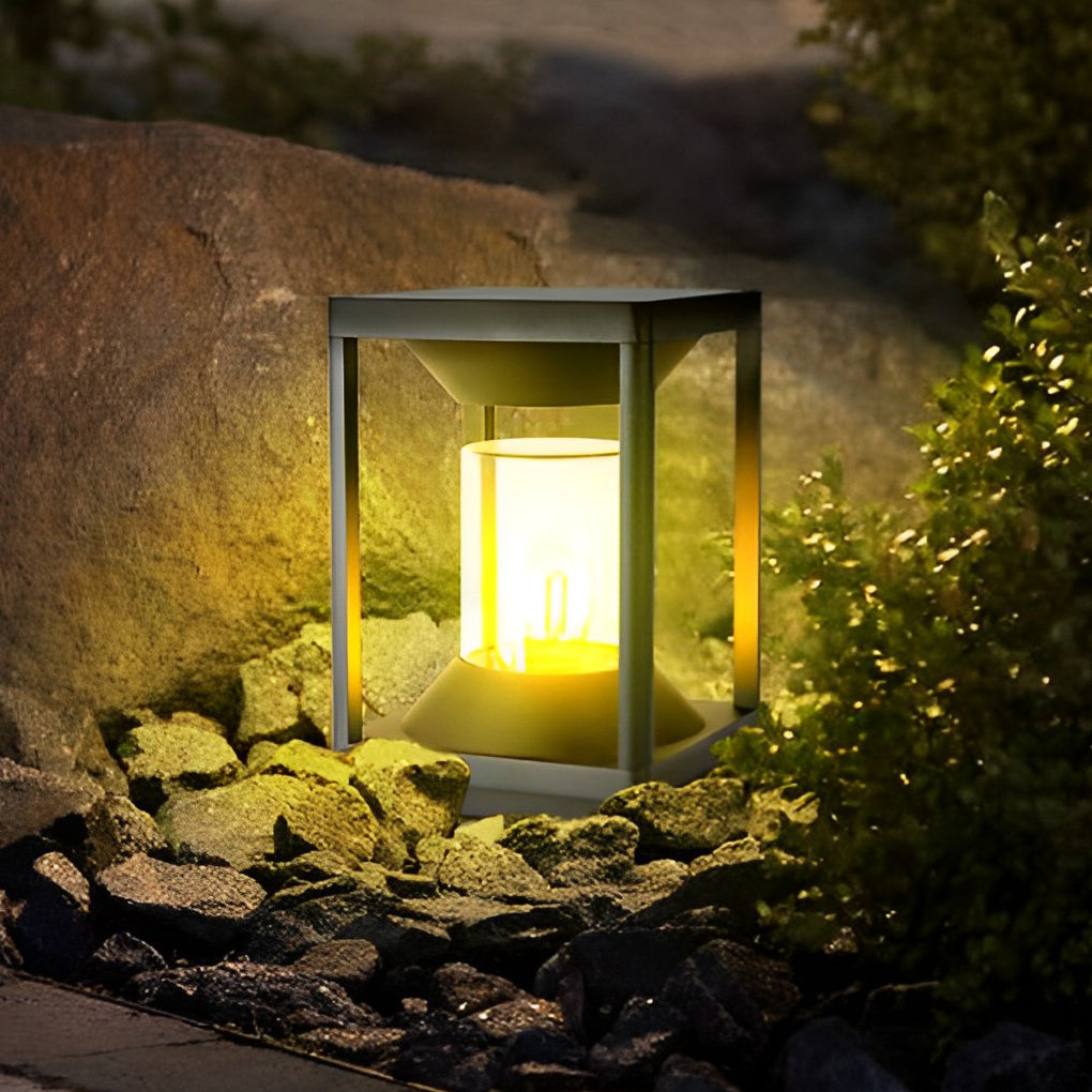 Modern Black Square Solar Powered Fence Post Light Waterproof LED Garden Lantern