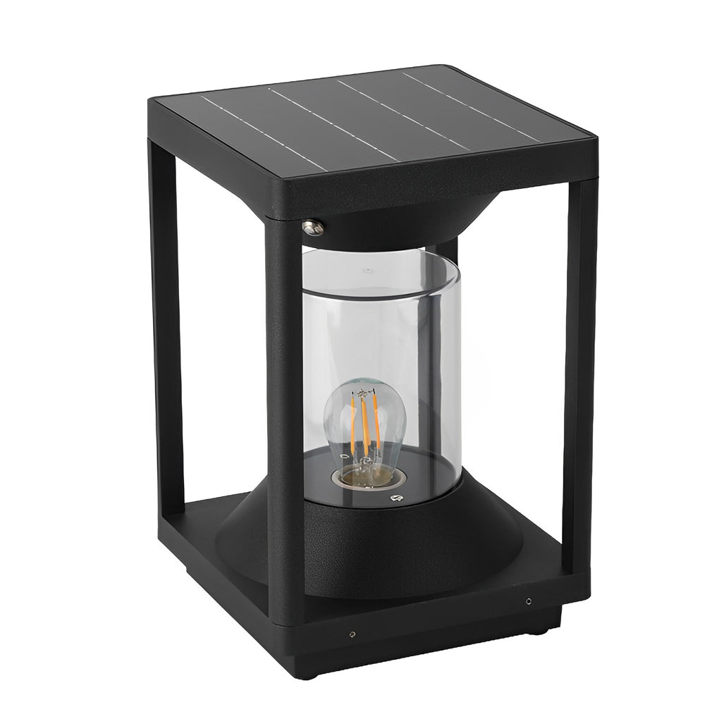 Modern Black Square Solar Powered Fence Post Light Waterproof LED Garden Lantern