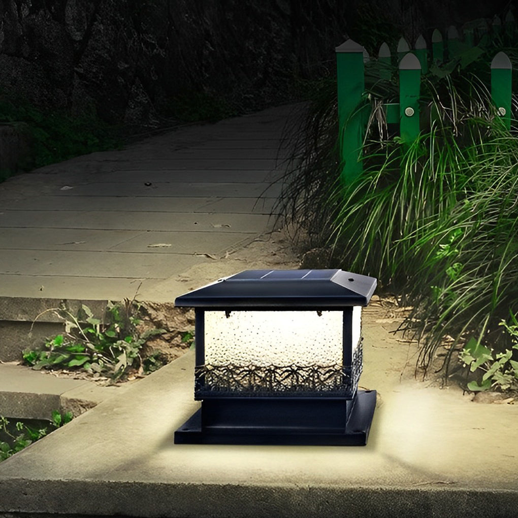 Modern Black Square Solar Powered LED Fence Post Cap Lights for Outdoor Garden Path and Deck Lighting