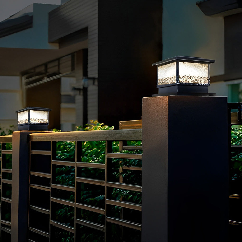 Modern Black Square Solar Powered LED Fence Post Cap Lights for Outdoor Garden Path and Deck Lighting
