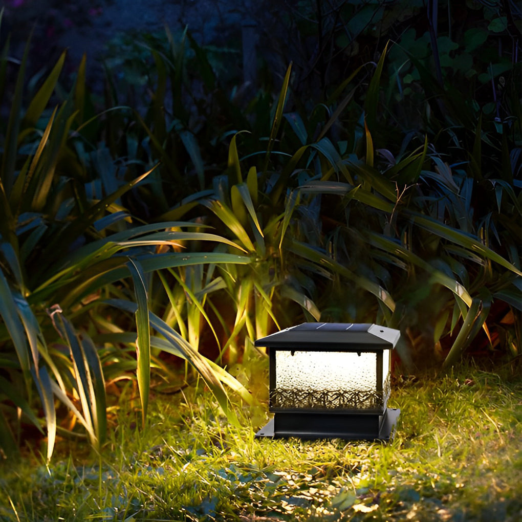 Modern Black Square Solar Powered LED Fence Post Cap Lights for Outdoor Garden Path and Deck Lighting