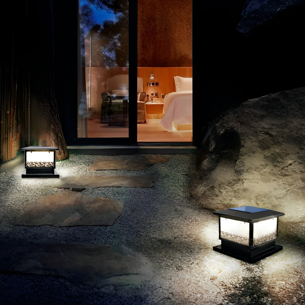 Modern Black Square Solar Powered LED Fence Post Cap Lights for Outdoor Garden Path and Deck Lighting