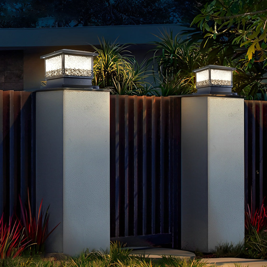 Modern Black Square Solar Powered LED Fence Post Cap Lights for Outdoor Garden Path and Deck Lighting