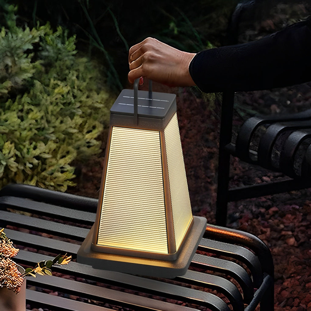 Modern Black Square Solar Powered LED Outdoor Lantern for Garden and Patio