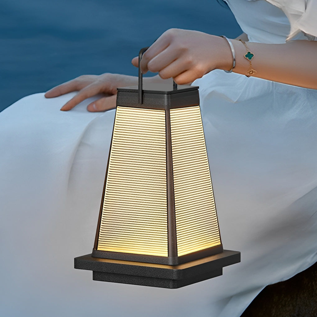 Modern Black Square Solar Powered LED Outdoor Lantern for Garden and Patio
