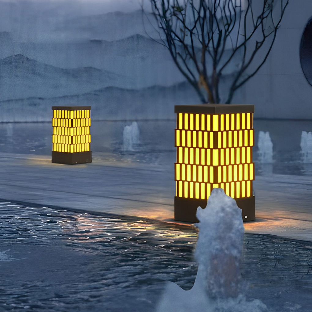 Modern Black Waterproof LED Lawn Light with Retro Grid Design for Outdoor Pathway and Garden