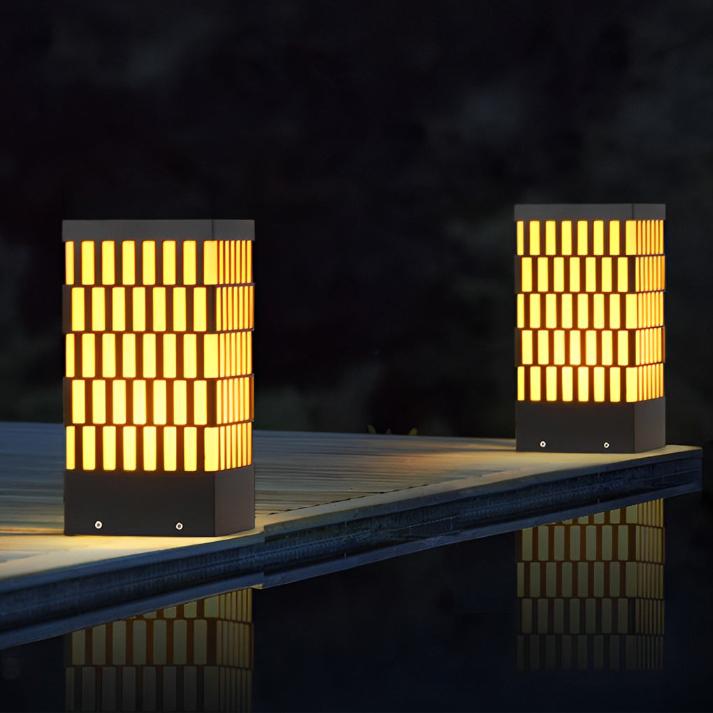 Modern Black Waterproof LED Lawn Light with Retro Grid Design for Outdoor Pathway and Garden
