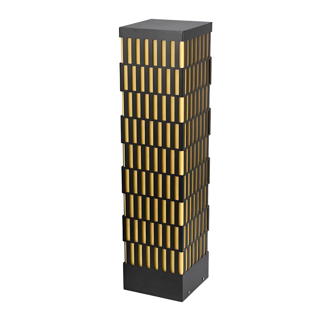 Modern Black Waterproof LED Lawn Light with Retro Grid Design for Outdoor Pathway and Garden