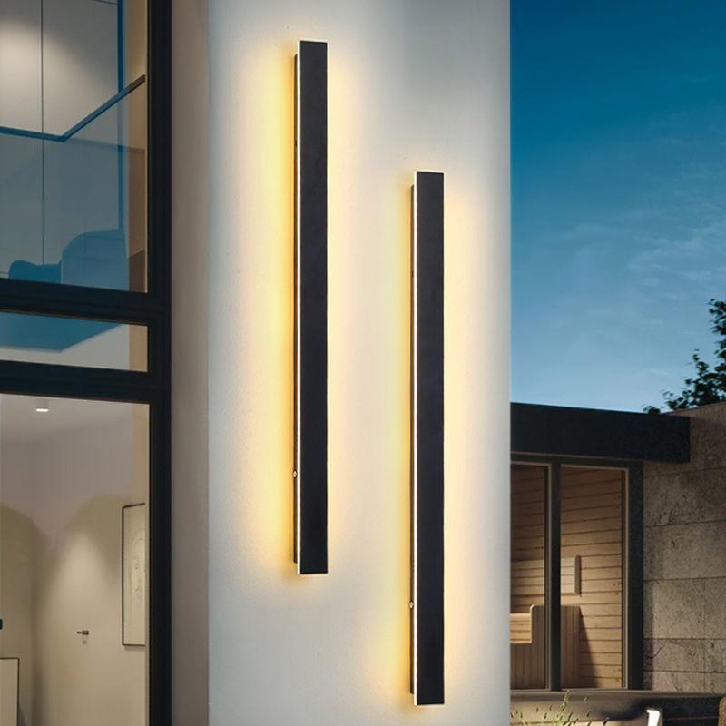 Modern Black Waterproof Outdoor Long Strip LED Wall Lamp for Gardens and Porches