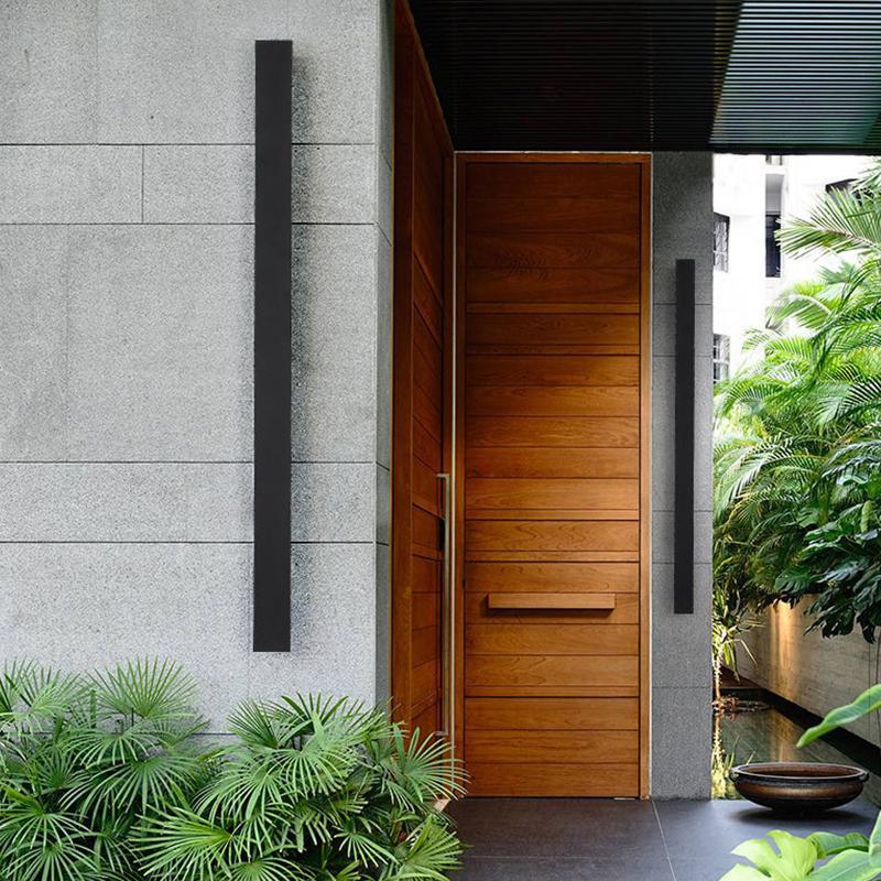 Modern Black Waterproof Outdoor Long Strip LED Wall Lamp for Gardens and Porches