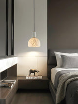 Modern Blair Alabaster Hanging Light with Brass Details and Natural Stone Shade for Kitchen