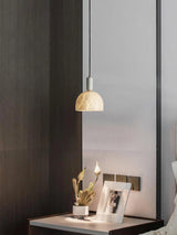 Modern Blair Alabaster Hanging Light with Brass Details and Natural Stone Shade for Kitchen