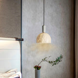 Modern Blair Alabaster Hanging Light with Brass Details and Natural Stone Shade for Kitchen