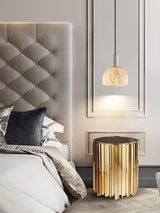 Modern Blair Alabaster Hanging Light with Brass Details and Natural Stone Shade for Kitchen