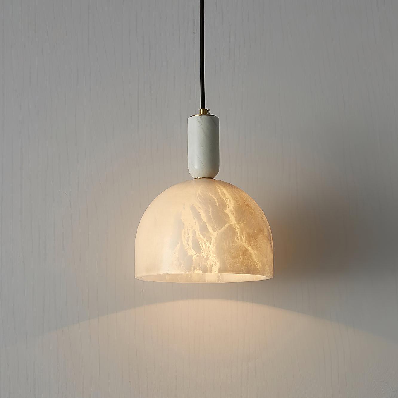 Modern Blair Alabaster Hanging Light with Brass Details and Natural Stone Shade for Kitchen