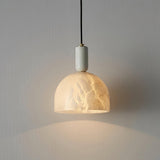 Modern Blair Alabaster Hanging Light with Brass Details and Natural Stone Shade for Kitchen