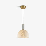Modern Blair Alabaster Hanging Light with Brass Details and Natural Stone Shade for Kitchen