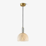 Modern Blair Alabaster Hanging Light with Brass Details and Natural Stone Shade for Kitchen