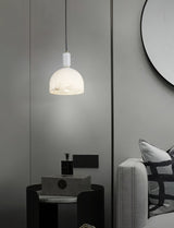 Modern Blair Alabaster Hanging Light with Brass Details and Natural Stone Shade for Kitchen