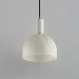 Modern Blair Alabaster Hanging Light with Brass Details and Natural Stone Shade for Kitchen