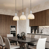 Modern Blair Alabaster Hanging Light with Brass Details and Natural Stone Shade for Kitchen