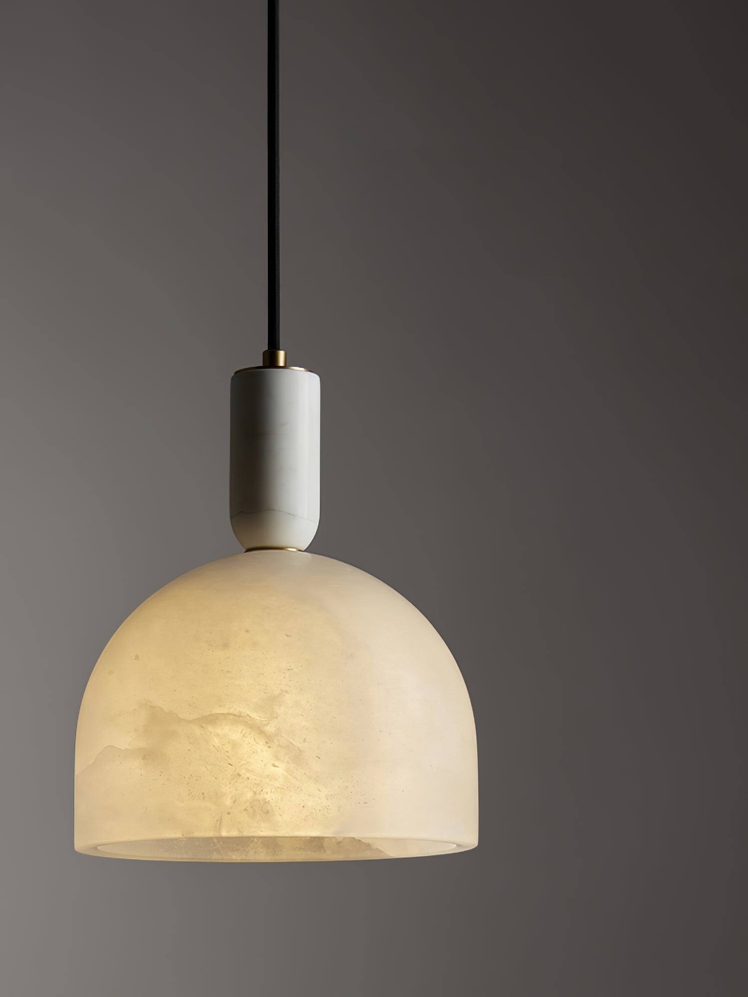 Modern Blair Alabaster Hanging Light with Brass Details and Natural Stone Shade for Kitchen