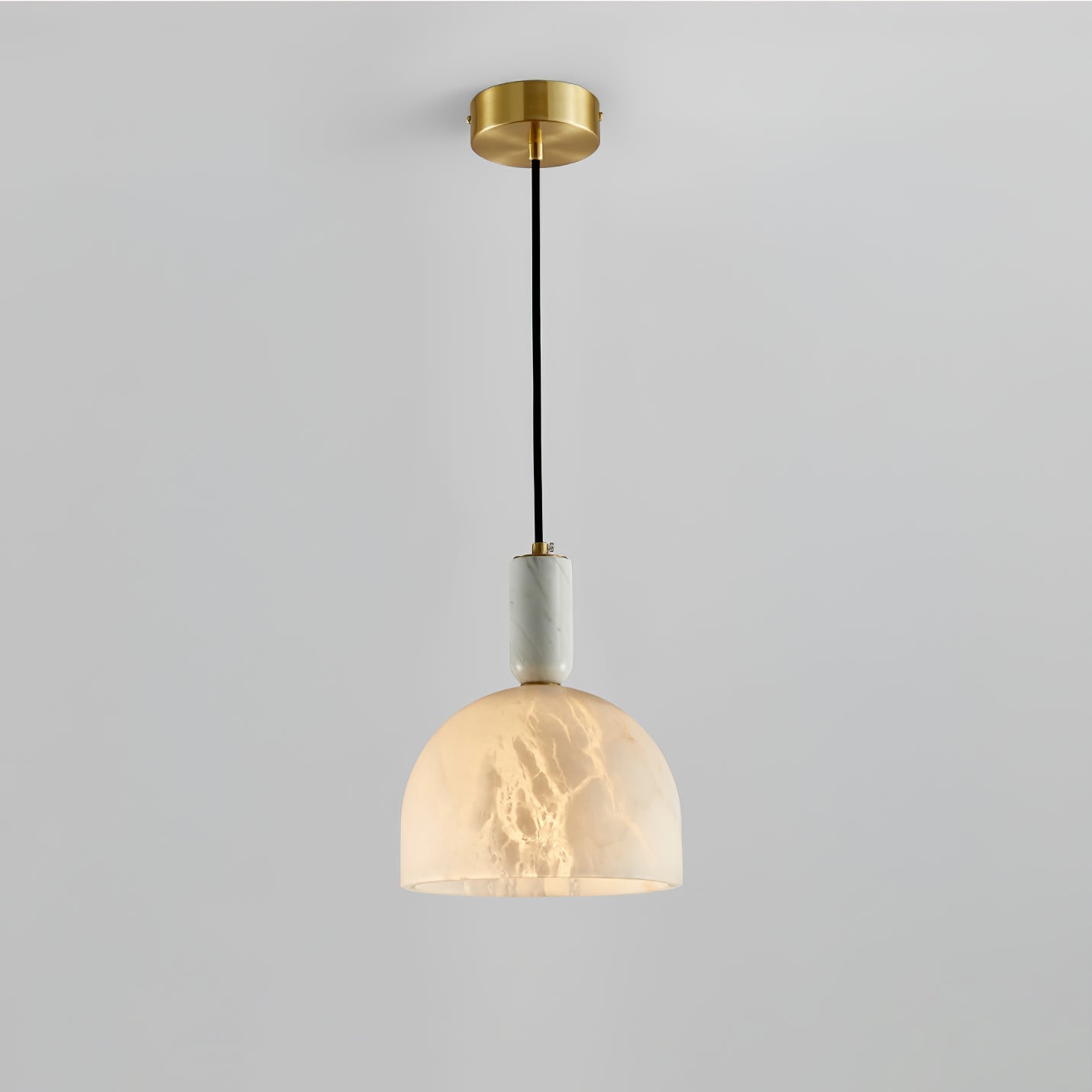 Modern Blair Alabaster Hanging Light with Brass Details and Natural Stone Shade for Kitchen