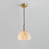Modern Blair Alabaster Hanging Light with Brass Details and Natural Stone Shade for Kitchen