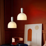Modern Blair Alabaster Hanging Light with Brass Details and Natural Stone Shade for Kitchen