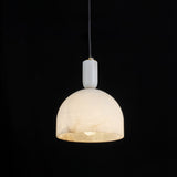 Modern Blair Alabaster Hanging Light with Brass Details and Natural Stone Shade for Kitchen