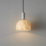 Modern Blair Alabaster Hanging Light with Brass Details and Natural Stone Shade for Kitchen