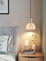 Modern Blair Alabaster Hanging Light with Brass Details and Natural Stone Shade for Kitchen
