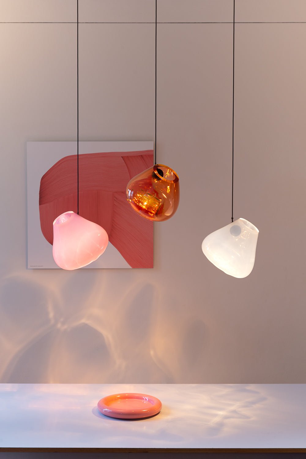 Modern Blown Glass Grid Pendant Light LED Geometric Hanging Lamp for Elegant Interior Lighting