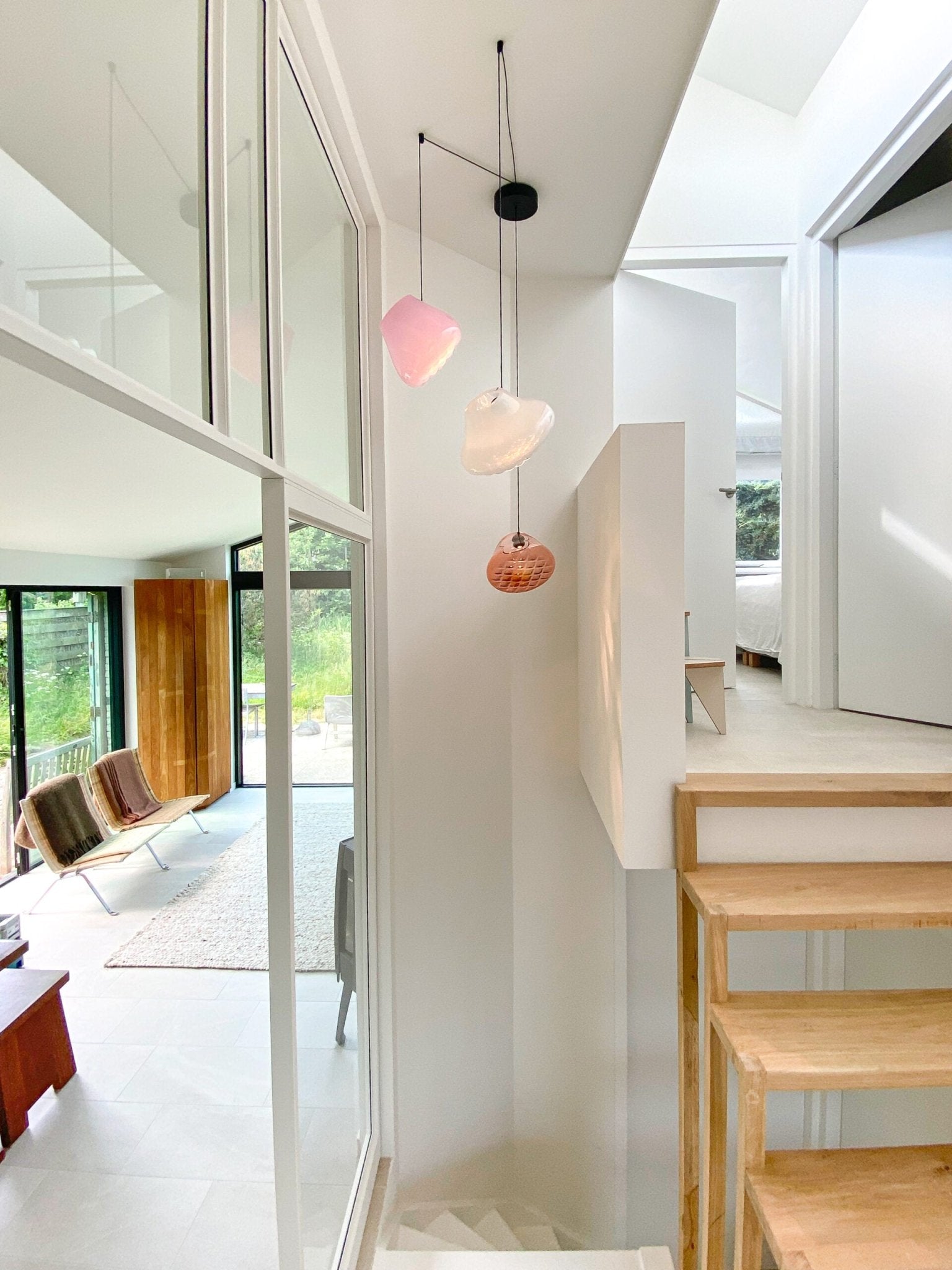 Modern Blown Glass Grid Pendant Light LED Geometric Hanging Lamp for Elegant Interior Lighting