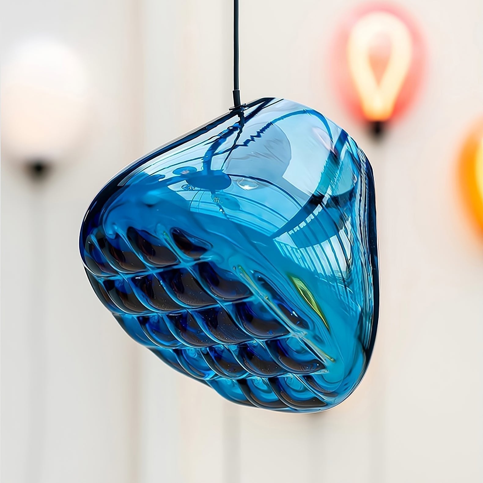 Modern Blown Glass Grid Pendant Light LED Geometric Hanging Lamp for Elegant Interior Lighting